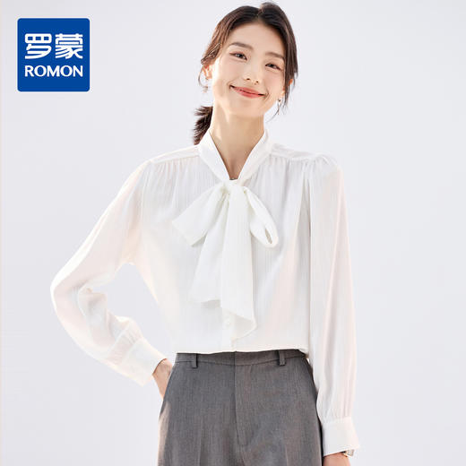 【气质飘带】罗蒙女士长袖衬衫优雅干练舒适商务上衣衬衫女 商品图0