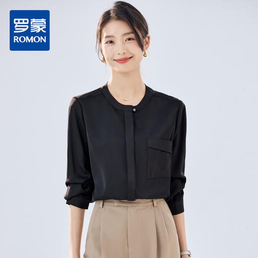 【干练简约】罗蒙女士长袖衬衫圆领舒适时尚百搭日常通勤衬衫女 商品图0