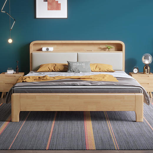 北欧风实木床K3软包原木色（齐） 商品图1