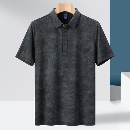 【雪花棉】罗蒙男士暗提花仿棉翻领t恤男士商务通勤透气polo衫短袖男 商品图3