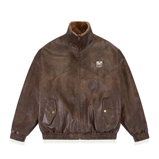 CryingCenter 棕色美拉德皮毛做旧感夹克外套 正反可穿哭喊中心 商品图4