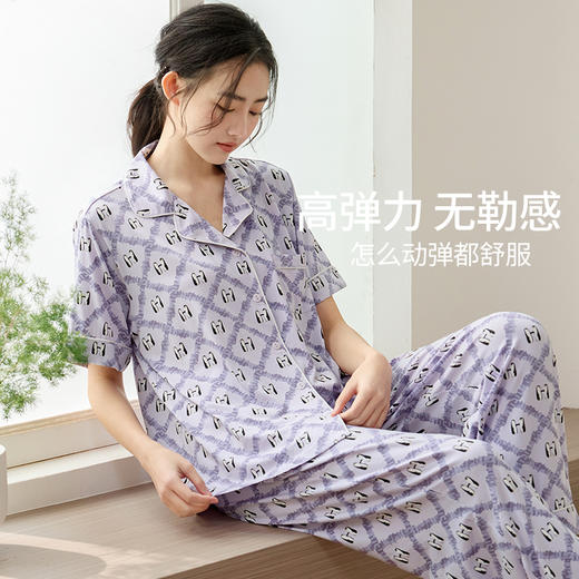 康妮雅女式短袖长裤开襟套装 商品图0