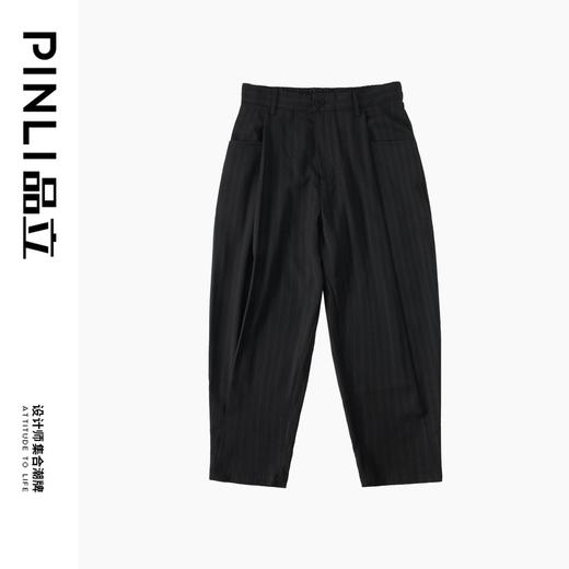 PINLI品立夏季新款竖条暗纹九分裤潮牌百搭直筒男条纹休闲裤B242117058 商品图5