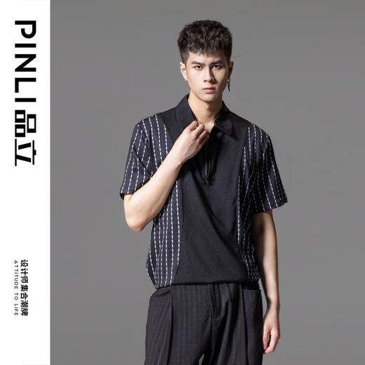 PINLI品立夏季新款斑马纹印花短袖POLO衫潮男拼接翻领休闲T恤B242112090 商品图4