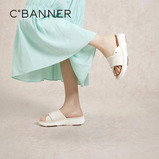 千百度羊皮厚底增高凉拖鞋女款夏季休闲度假可A24317603 商品图2