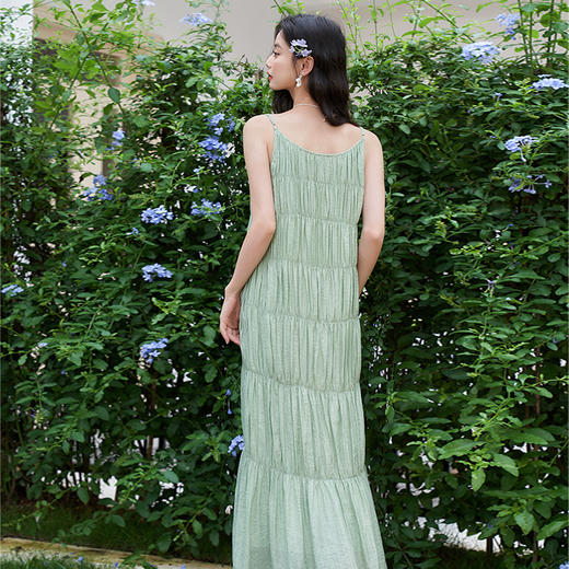 薄荷曼波夏日海边度假风连衣裙女2024夏季露肩宽松A字吊带裙V1441224 商品图4
