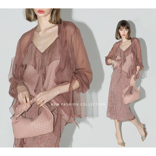 COCOBELLA名媛风10M对丝灵动荷叶边飘带雪纺衫遮阳开衫LC0002B 商品图1