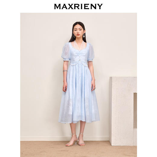 【商场同款】MAXRIENY欧式浪漫公主裙泡泡袖裙法式复古雪纺连衣裙(货号:MC88DR376) 商品图1