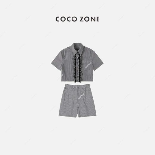 COCO ZONE 气质通勤褶皱花边装饰短款衬衫上衣+短裤 23C18667 商品图0