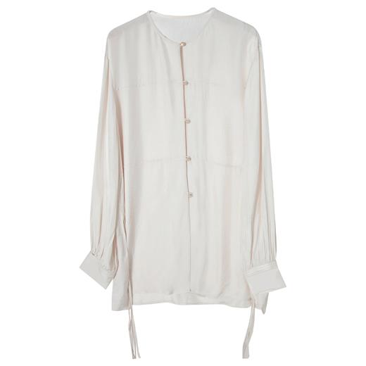 西嘉C+IMPRESS/西嘉醋酸圆领东方新中式白衬衫女夏系带设计感国风上衣CS2402022 商品图4