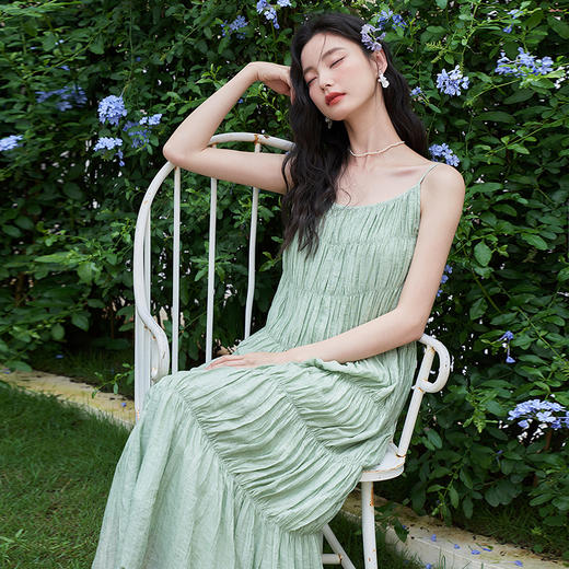 薄荷曼波夏日海边度假风连衣裙女2024夏季露肩宽松A字吊带裙V1441224 商品图2