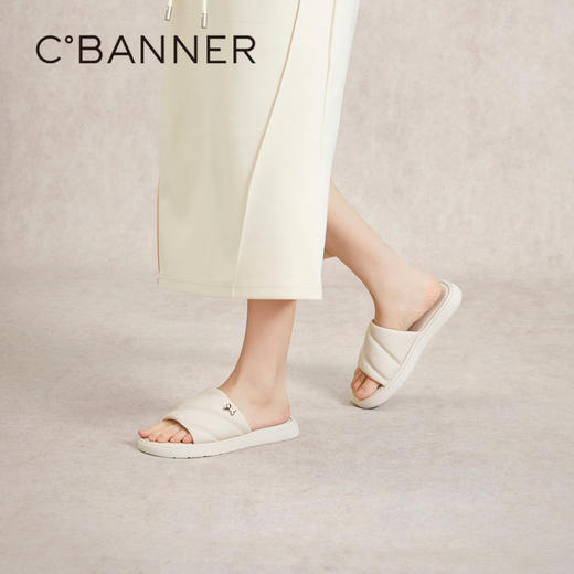 千百度面包凉拖鞋女夏季厚底平底鞋外穿一字拖A24320804 商品图2