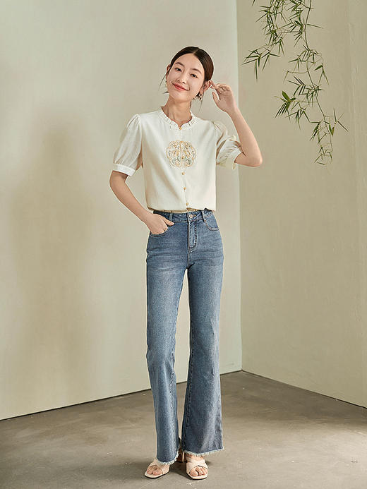 【专属特价】熙世界新中式牡丹纹样刺绣衬衫短袖夏上衣国风女装2025新款小衫 商品图2