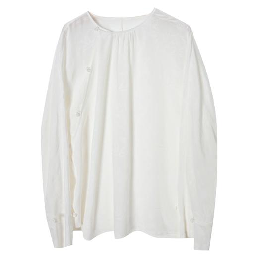 西嘉C+IMPRESS/西嘉新中式国风盘扣莱赛尔衬衫女圆领斜襟亚麻白色提花CS2402021 商品图4