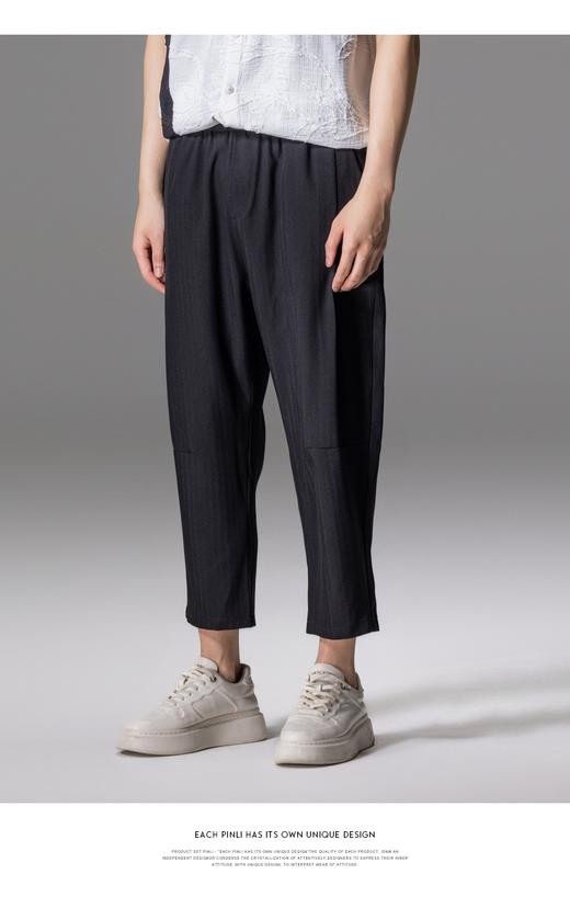 PINLI品立2024夏季新款男士人字纹九分裤潮牌纯色百搭直筒休闲裤B242117059 商品图1