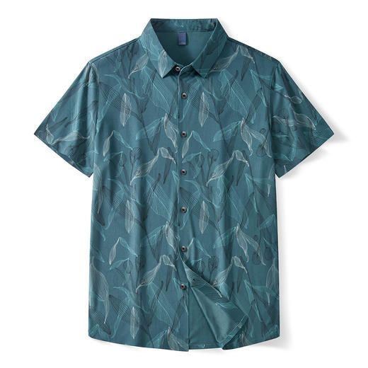 【沙滩风】罗蒙男士植物满印速干衬衫男短袖男夏季薄款冰丝男衬衫 商品图2