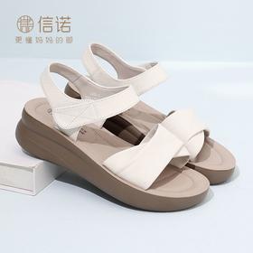 信诺 厚底轻便女鞋 2024新款夏季真皮舒适沙滩凉鞋外穿软底妈妈鞋L950-2