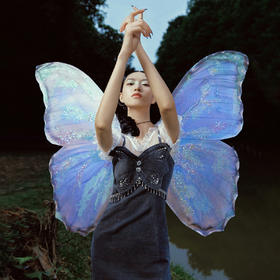 蝴蝶仙紫系列2.0MAXRIENY森系精灵蕾丝牛仔连衣裙