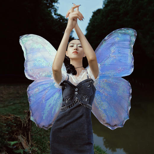 蝴蝶仙紫系列2.0MAXRIENY森系精灵蕾丝牛仔连衣裙 商品图0