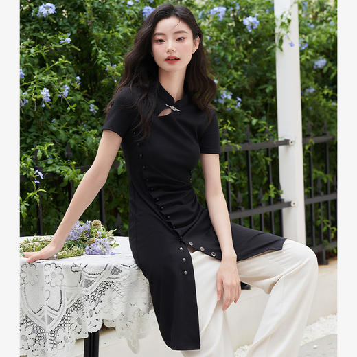 新中式国风温婉改良旗袍女夏季复古时髦小黑裙连衣裙V1341234 商品图3