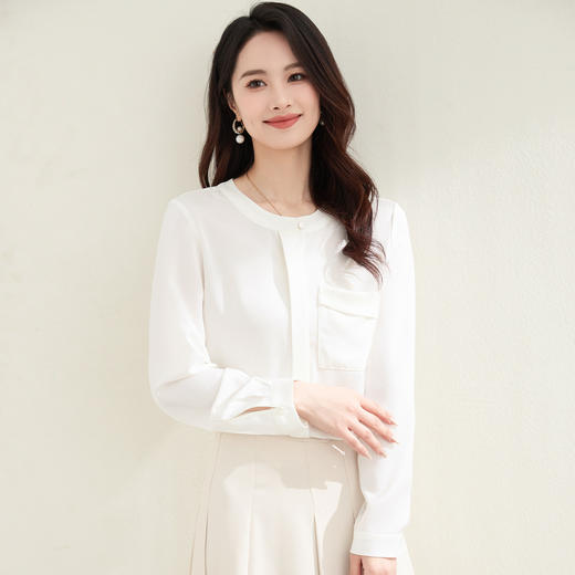 【干练简约】罗蒙女士长袖衬衫圆领舒适时尚百搭日常通勤衬衫女 商品图3