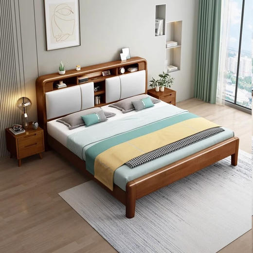 北欧风实木床A002#软包款（齐） 商品图2