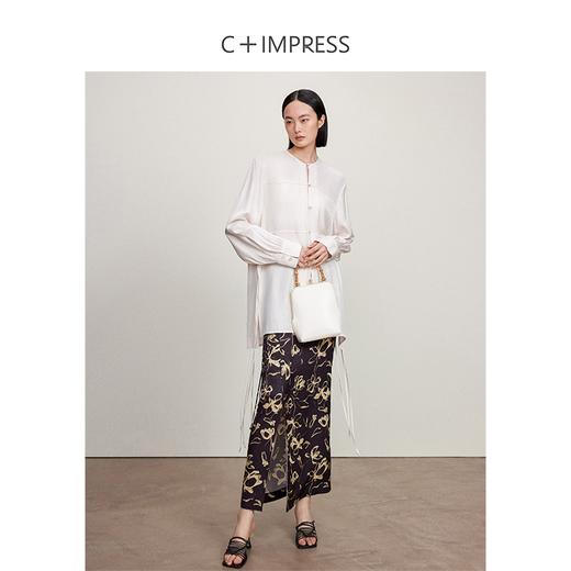 西嘉C+IMPRESS/西嘉醋酸圆领东方新中式白衬衫女夏系带设计感国风上衣CS2402022 商品图2