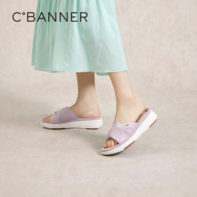 千百度羊皮厚底增高凉拖鞋女款夏季休闲度假可A24317603