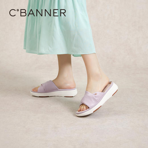 千百度羊皮厚底增高凉拖鞋女款夏季休闲度假可A24317603 商品图0