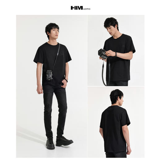 HIM漢崇  字母压印短袖T恤男舒适微弹精梳棉休闲圆领上衣 2026夏季 商品图3