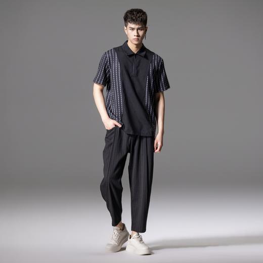 PINLI品立夏季新款斑马纹印花短袖POLO衫潮男拼接翻领休闲T恤B242112090 商品图2