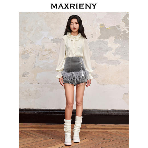 【商场同款】MAXRIENY新中式绣花长袖衬衫精致肌理感雪纺衫上衣女(货号:MC88TP515) 商品图1