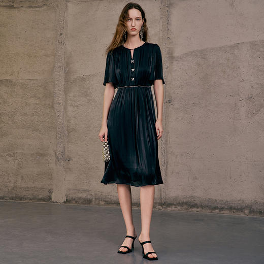 EITIE爱特爱夏季新品高腰修身优雅荷叶袖连衣裙7407115 商品图1