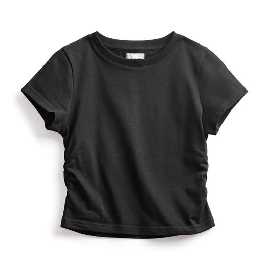 马登抽褶收腰短袖短款正肩T恤大基础款露腰显瘦打底衫通勤上衣女 商品图9