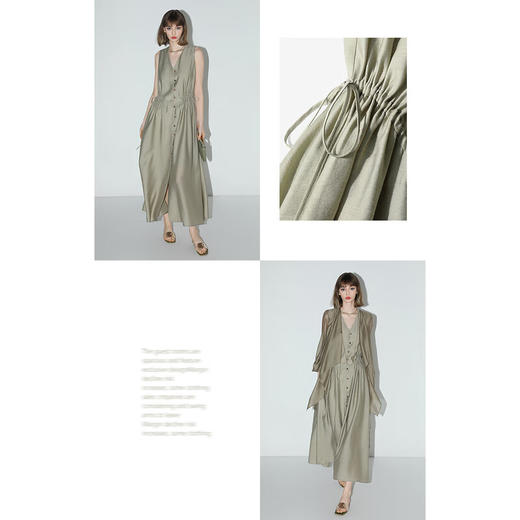 COCOBELLA气质通勤V领无袖连衣裙夏玉石扣抽绳背心裙FR7008-2 商品图2