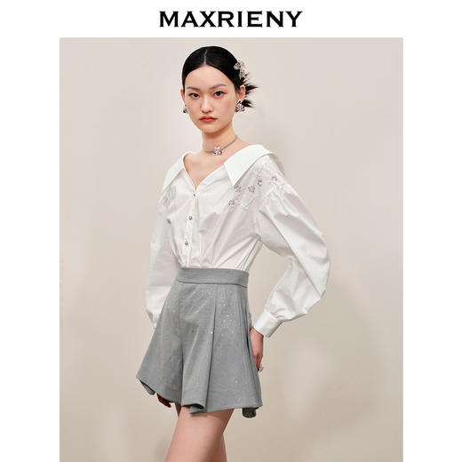 MAXRIENY小众设计感廓形白衬衫v领衬衣(货号:MC88TP562) 商品图2