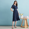 EITIE爱特爱夏季新款气质通勤镂空钉钻收腰压褶垂坠蓝色连衣裙B2407324 商品缩略图3