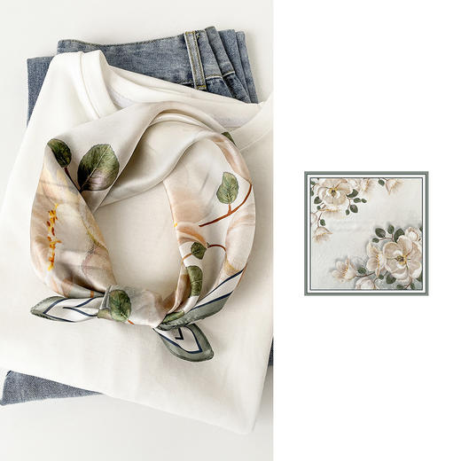 【母亲节送妈妈实用礼物！】真丝小方巾女士国风印花，桑蚕丝围巾方巾奢华丝绸素绉缎丝巾-lm！-ry 商品图10