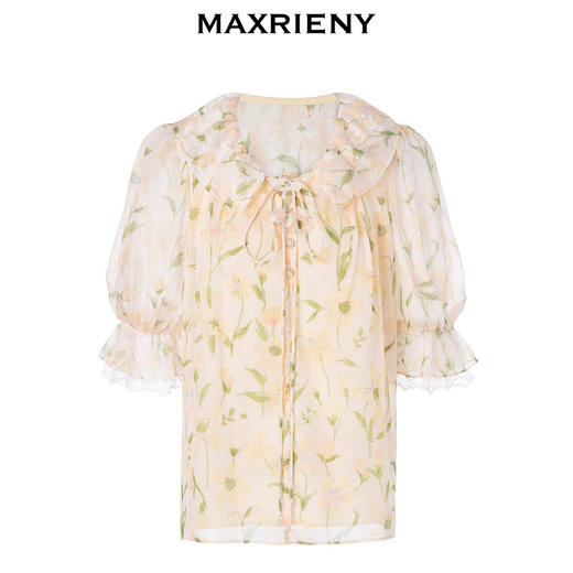 【商场同款】MAXRIENY春日浪漫氛围娃娃领上衣翻领系带印花雪纺衫(货号:MC88TP089) 商品图4