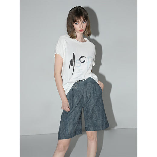 COCOBELLA砂洗炒色亚麻短裤设计感双腰带牛仔风打褶裤SO0002 商品图3