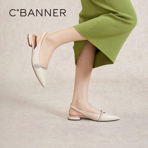 千百度绝美后空凉鞋女夏季低跟鞋羊皮通勤外穿尖头单鞋A24279306 商品图2