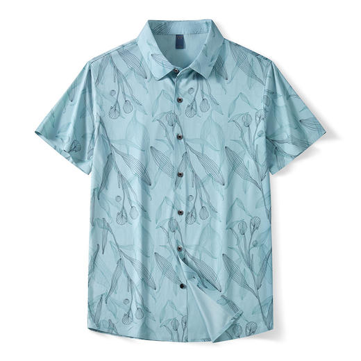 【沙滩风】罗蒙男士植物满印速干衬衫男短袖男夏季薄款冰丝男衬衫 商品图1