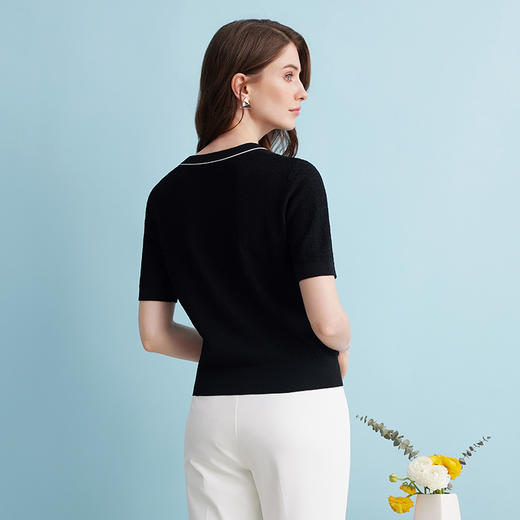 EITIE爱特爱夏季新款舒适轻薄透气V领修身显瘦短袖针织衫开衫B2401308 商品图4