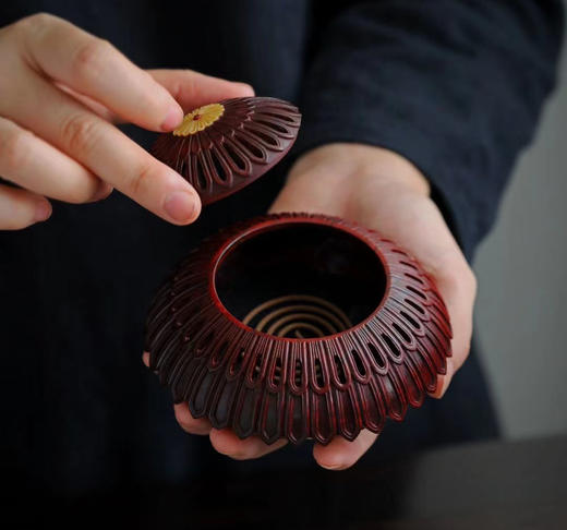 如意足夔凤纹菊瓣式冠架香炉°小叶紫檀百宝嵌 商品图3