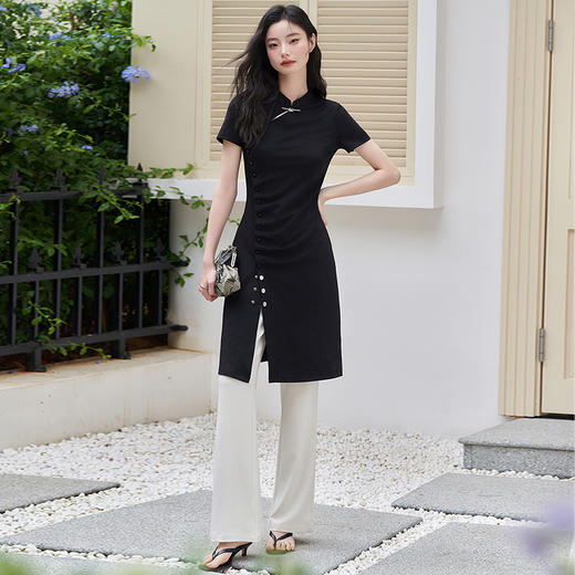 新中式国风温婉改良旗袍女夏季复古时髦小黑裙连衣裙V1341234 商品图1