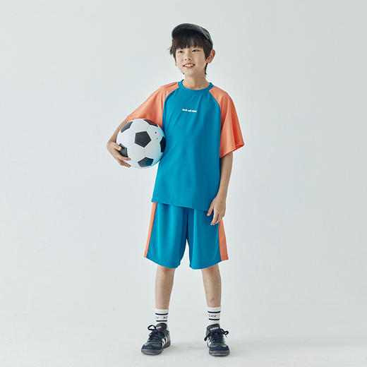 蓝汽水24夏新款儿童拼色插肩袖短裤套装中大童透气舒适运动两件套 商品图1