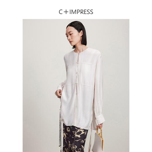 西嘉C+IMPRESS/西嘉醋酸圆领东方新中式白衬衫女夏系带设计感国风上衣CS2402022 商品图3
