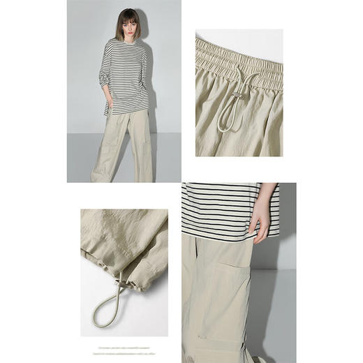 COCOBELLA工装风轻薄阔腿降落伞裤两穿抽绳直筒休闲裤PA7025B 商品图2