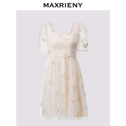 MAXRIENY华丽复古网纱绣花连衣裙2024夏季新款约会领证裙子小白裙(货号:MC85DR327) 商品图4