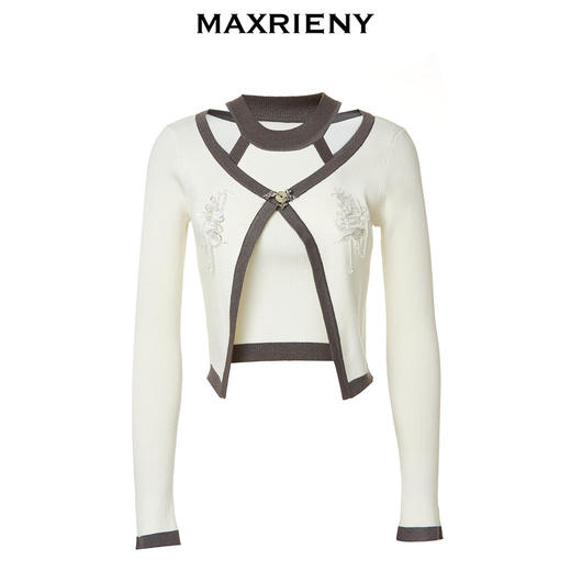 【商场同款】MAXRIENY国风新中式修身针织毛衫修身上衣格雷系穿搭(货号:MC88SW515) 商品图4